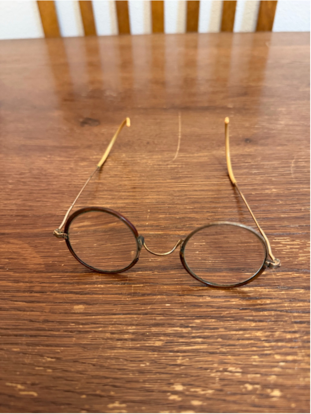 Antique Round Wire Rim Eyeglasses Spectacles Cable Temples Early 1900s